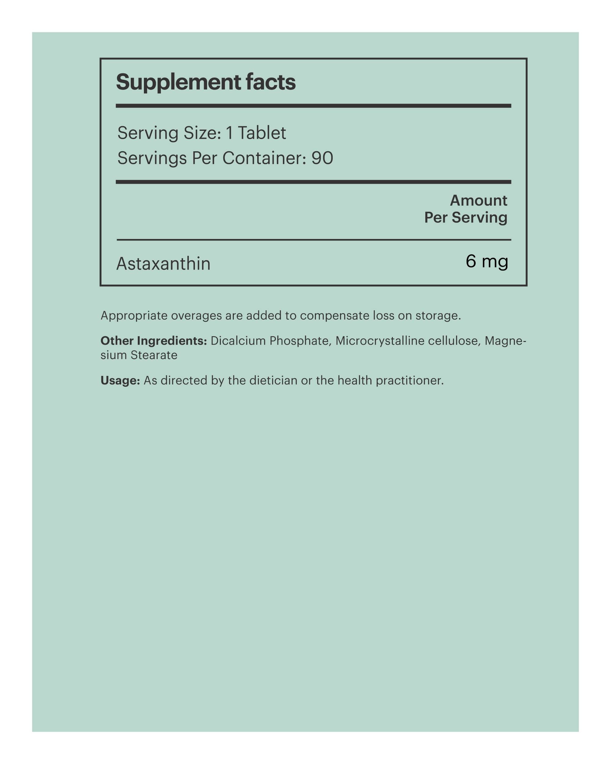 Amura Astaxanthin -  Supplement Facts